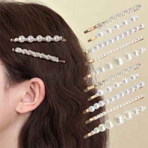 5Pcs Imitation Pearl Hairpin Korean Version of Simple Temperament Lady Word Clip Sweet Women Side Clip Hairpin Wedding Headdress