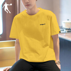  Mens Short Sleeve T-Shirt Yellow Loose Fit round Neck Sportswear Casual Cotton Polyester Moisture Wicking Breathable