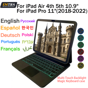 Wireless Bluetooth Backlit Keyboard For iPad Pro 11 2018-2022 Multi-Touch Tablet Hebrew Arabic Spanish Smart Magnetic Book Cover