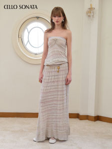 Cello Sonata | Holiday Style Lame Stripe Strapless Knit Dress