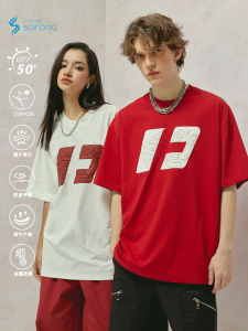 Cooling Quick-Dry Heavyweight Red Short-Sleeve Mens T-Shirt American Style Half Sleeve Summer Couple Tops Cotton Polyester Blend