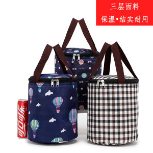 Insulated Lunch Box Bag round Shape Bento Box Carrier Handheld Thermal Bucket Cover Student Lunch Bag Portable Food Storage Bag