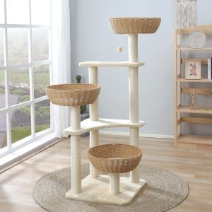 JIACHONG | Space-Saving Large Cat Tree with Scratching Posts Cabin