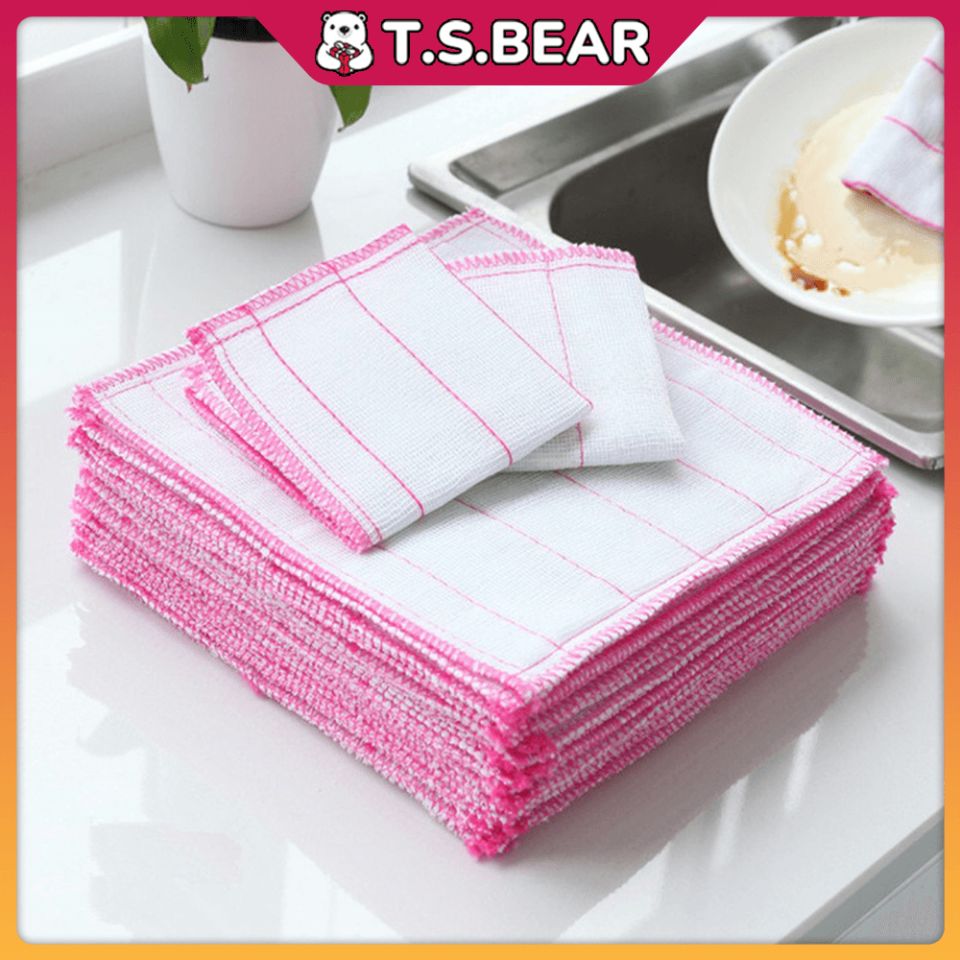 Kitchen Cloth Towels Cotton Dishcloth Super Absorbent Reusable Cleaning Cloth Daily Dish Towels Kain Dapur K01