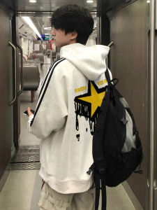 American Style Fleece Lined Hoodie Pure Cotton Heavyweight Jacket for Teens And High School Students Casual Loose Fit Print Sweatshirt