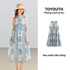 Toyouth | Đầm Dài Không Tay Không Lưng Thêu Lyocell Cảm Giác Mát Mẻ Phong Cách Mới Mùa Hè Du Lịch