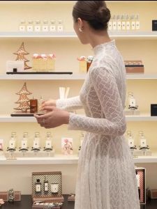 Designer Long Slim Fit Dress with Base Skirt High Waist A-Line Gown Elegant Lace High Waist Spring Autumn Winter Long Sleeve