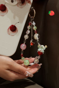 Handmade Strawberry DIY Beaded Mobile Phone Chain Elegant Small Pendant Sweet Girl Heart Purse Decoration Gift for Best Friend