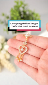 KERONGSANG TUDUNG Love Saduran Emas 24K Permata Putih Zhulian