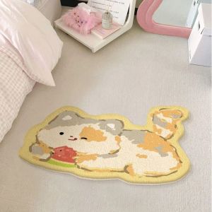 VIKAMA Cute Kitten-Shaped Doormat Soft Plush Bathroom Mat Non-Slip Indoor/Outdoor Entryway Rug Home Decor