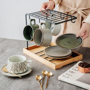 Retro Japanese Style Ceramic Coffee Cup with Spoon for Office Use Handheld Coarse Earthenware Mark Cup Home Tea Cup Set