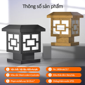 Đèn trụ cổng năng lượng mặt trời Đèn trụ cổng năng lượng mặt trời đèn trụ hàng rào ngoài trời chống thấm nước Ánh sáng trắng ấm Ánh sáng trắng mát
