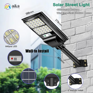 A&A A A 300W Solar Street Light with Motion Sensor Outdoor Lights 8000LM Dusk to Dawn Solar Flood Lights IP66 Waterproof LED Security Light for GarageYardParking LotBasketball Court and More