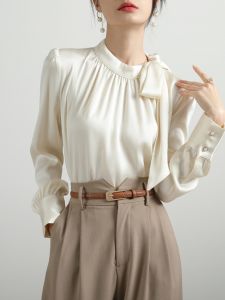 Elegant Long Sleeve Chiffon Shirt Womens Top Korean Style Court Fashion Early Autumn New Arrival Straight Cut Polyester Fiber