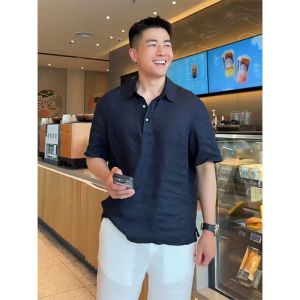 LIUBU | Gray Old Money Style Linen-like Thin Polo Shirt