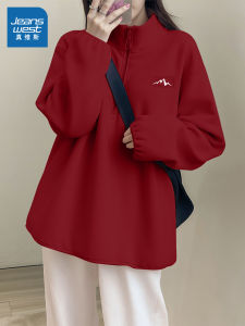 Jeanswest Red Fleece Sweatshirt Womens 2026 New Autumn Winter Jacket Inner Lining Top Womens Fashion Casual Long Sleeve