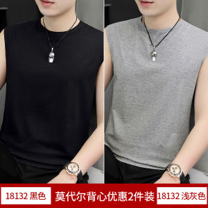 เสื้อกล้ามผ้าไอซ์ซิลค์โมดอลสำหรับผู้ชายเสื้อยืดแขนกุดแขนกุดแขนกุดทรงหลวมแบบบางสำหรับฤดูร้อนเสื้อยืดตัวในกีฬาแฟชั่นแห้งเร็วสำหรับออกกำลังกาย