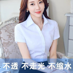 Áo Sơ Mi Nữ Cổ Chữ V Tay Ngắn Cỡ Lớn Mùa Hè Chống Nhăn Phong Cách Công Sở Thường Ngày Chất Liệu Cotton Dài Vừa Phải