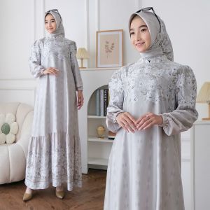 gamis silk viral set hijab motif bunga edisi Arumi vol5 dress busui