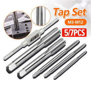 6/8PCS Hand Tap Set M3 to M12 Hand Tap Threading Tools Set Hand Screw Thread Tap Wrench T-type Machine Screw Threader Tools Set