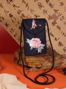 New Chinese Style Embroidered Phone Bag Crossbody Womens Wallet Card Holder Floral Pattern Polyester Fiber Summer 2024