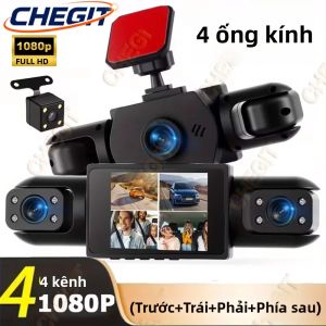 4 Kênh 360 °   Camera Hành Trình Ô Tô 1080P Với Ống Kính 3/4 Quay Trước Trong Xe Tùy Chọn Quay Sau Tầm Nhìn Ban Đêm Hộp Đen