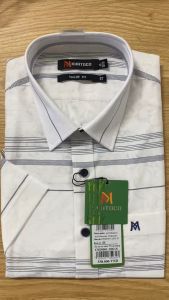 Sơ Mi Sọc Ngang Tay Ngắn Trắng- Xanh Navy Form Tailor Fit Chống Nhăn Lai Ngang - Áo Nam Khatoco