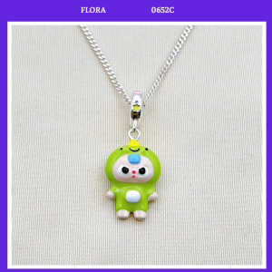 FLORA 0652C - [Có bán lẻ] Dây chuyền bạc S925 charm hình Baby Three hình ếch màu xanh lá dành cho bé gái