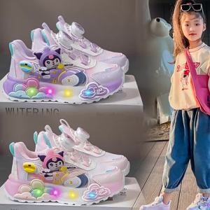 KUOBURENSHENG | Non-slip Rotating Buckle Leather Water-resistant Light-up Girl Shoes