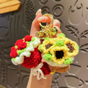 Original Teachers Day Stuffed Bridal Bouquet Keychain for Teachers Artificial Red Rose Cute Sunflower Handbag Pendant