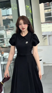 Đầm thiết kế BEMINE cổ sơ mi tay búp sen  dáng chữ A phù hợp đi làm-B449