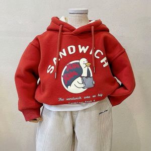 Fall Winter New Hooded Kids Sweatshirt Thickened Loose Fleece Baby Korean Style Trendy Top for Boys And Girls