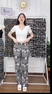 Quần lanh dài thổ cẩm quần ống rộng(BIGSIZE 40-60kg dài 98cm)