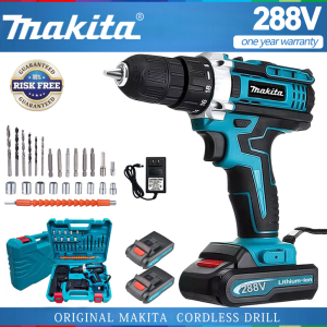 Makita Japan Original Electric Impact Drill 288V Cordless Hand Drill Power Tools Hammer Drill Drill Double-Speed Cordless Drill 2 Li-Ion Battery Multifunctional Electric Drill Screwdriver with LED Light Accessory Set
