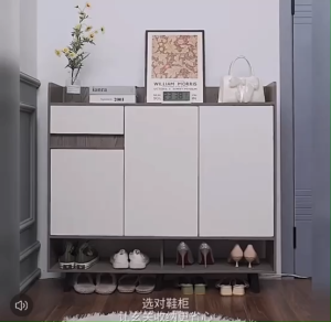 ชั้นวางรองเท้า ตู้เก็บรองเท้า ตู้รองเท้า ชั้นรองเท้า ตู้เก็บของ ชั้นวางไม้ ตู้อเนกประสงค์ พร้อมชั้นวางของ สี เปรี้ยว ภายในชั้น