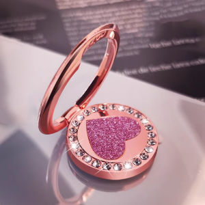 Creative Circular Mobile Phone Holder Metal Ring Buckle Glittering Heart Decoration Cellphone Desktop Stand Rotate Finger Ring