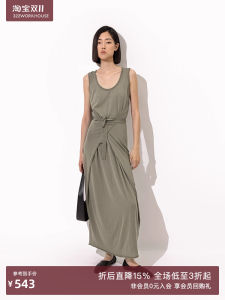 ชุดเดรสยาวผู้หญิงถักแขนกุดทรงเอคอตุ้มสีพื้นฤดูร้อนปี 2025 เส้นใยลินินเนื้อนุ่มสวมใส่สบาย