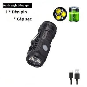 Đèn Pin LED Di Động Có Thể Sạc Lại Đèn Pin Chống Nước Ánh Sáng Mạnh Để Cắm Trại Đi Bộ Đường Dài Sử Dụng Khẩn Cấp Đèn Pin Cầm Tay EDC Màu Đen
