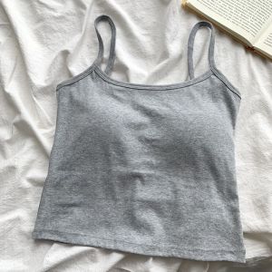 Womens Solid Color Straps Sleeveless Slim Camisole with Comfortable Chest Pad Daily Top Travel Inside Sport Cotton Vest