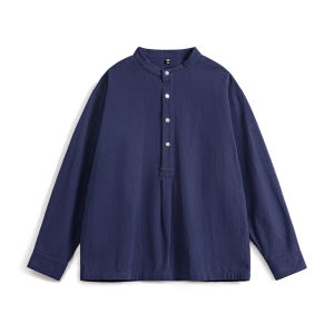 MADENGGONGZHUANG | Retro Style Casual Cotton Long Sleeve Henry Neck Shirt