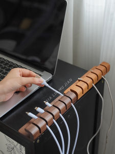 Large Capacity Solid Wood Desktop Cable Organizer No Drilling Required Data Cable Hook for Home Computer Network Cable Storage