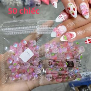 50 Chiếc Phụ Kiện Trang Trí Móng Tay 3D Nhiều Màu Sắc Lấp Lánh Dễ Thương Hình Dâu Tây Thỏ Nơ Làm Từ Nhựa Resin Dùng Cho Làm Móng Tự Làm