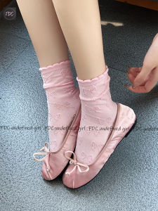 Aileen ฤดูใบไม้ผลิ ฤดูร้อน ผู้หญิง ถุงเท้าถึงกลางน่อง ถุงเท้าลายนูนพิมพ์ลายดอกไม้ ลูกไม้ หวาน Cool Girls Thin ผ้าฝ้าย ถุงเท้าสร้างขา