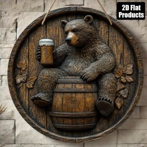 CIFbuy | 2D Flat Bear Drinking Beer Metal Tin Sign Wall Art Plaque Bar Kitchen Man Cave Decor 8x8 Inch