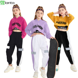 LOlanta Girls 3Pcs Outfits Cropped Hoodie Tank Top Jogger Pants Set Hip Hop Jazz Street Dance Skateboarding Clothes 6-15 Years