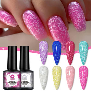 ยาทาเล็บเจลโกรลิม สโนว์เฟลก ชิมเมอร์ริ่ง บลู แอนด์ ไวท์ - มีให้เลือกหลายสี ยาทาเล็บเจลกึ่งถาวร