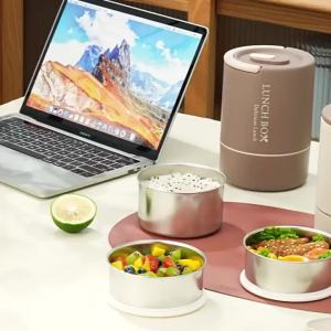 Bộ Hộp Cơm Trưa Di Động 4 Món Dung Tích 47.5 Ounce Chất Liệu Thép Không Gỉ 304 Có Thể Xếp Chồng Kèm Dụng Cụ Ăn Uống Chống Rò Rỉ Thích Hợp Cho Văn Phòng Và Trường Học