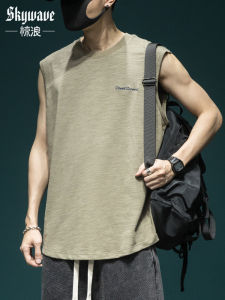Summer Thin Cotton Bamboo Sports Vest Mens Large Size Fitness Sweatshirt Sleeveless T-Shirt Youth Trendy round Neck Vest