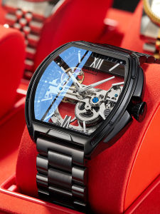 Mark Fairwhale | Wine Barrel Shaped Mens Automatic Mechanical Skeleton Watch