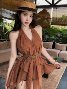 GUZILIAN | Fashion Asymmetric Halter V-Neck Sleeveless Top